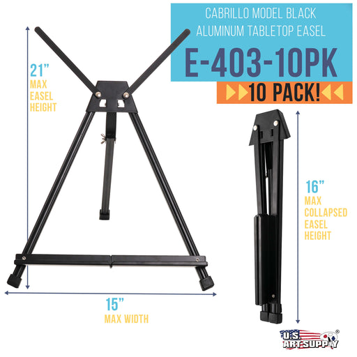 15" to 21" High Adjustable Black Aluminum Tabletop Display Easel, 10 Pack - Portable Artist Tripod Stand with Extension Arm Wings, Folding Frame