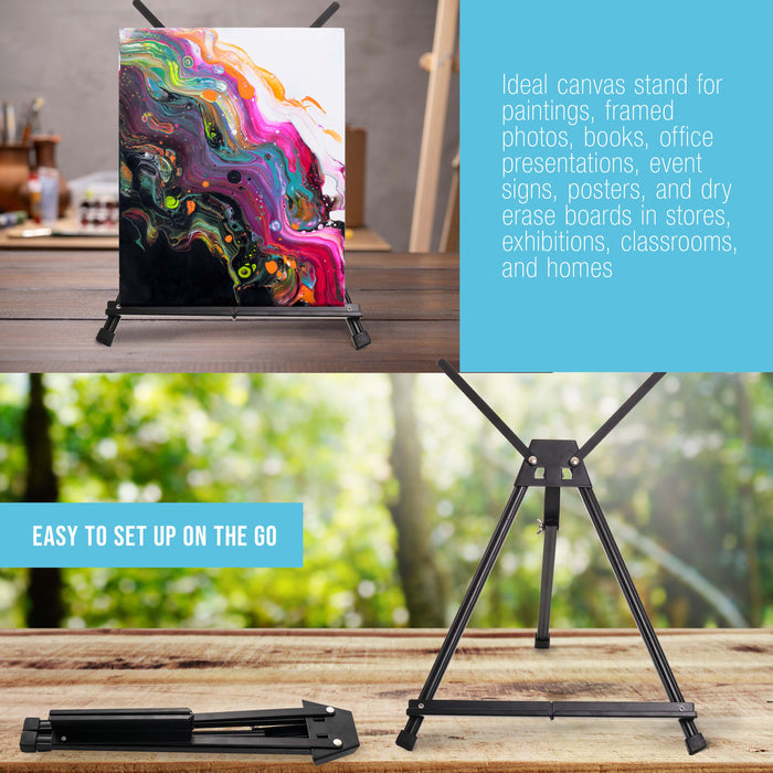 Tabletop Easel for Painting - 15" to 21" Adjustable Metal Stand - Portable Art Easels (Pack of 10) for Display - Canvas, Whiteboards, Posters, Signs, Drawings & More