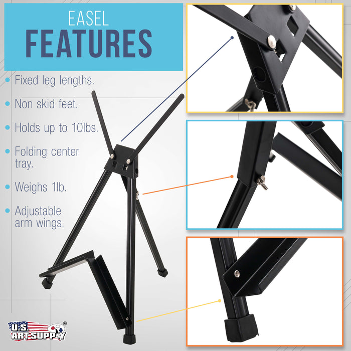 Tabletop Easel for Painting - 15" to 21" Adjustable Metal Stand - Portable Art Easels (Pack of 10) for Display - Canvas, Whiteboards, Posters, Signs, Drawings & More