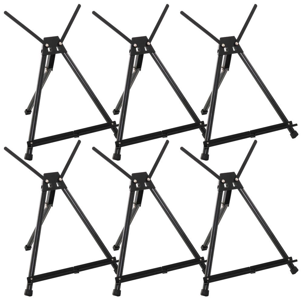 15" to 21" High Adjustable Black Aluminum Tabletop Display Easel (Pack of 6) - Portable Artist Tripod Stand with Extension Arm Wings, Folding Frame