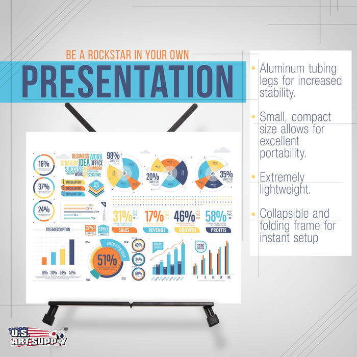 Tabletop Easel for Painting - 15" to 21" Adjustable Metal Stand - Portable Art Easels for Display - Holds Canvas, Whiteboards, Posters, Signs, Drawings & More