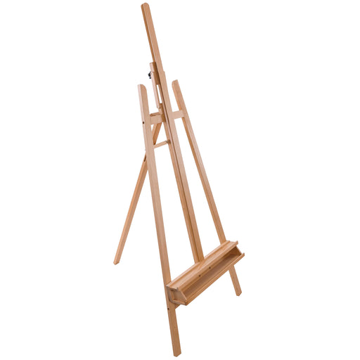 Sunset 64" to 89" High Lyre Style Studio A-Frame Easel with Artist Storage Tray - Sturdy Beechwood, Inclinable Mast, Adjustable Height To 48" Canvas