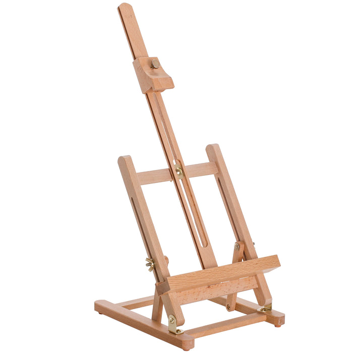 Small Tabletop Wooden H-Frame Studio Easel - Artists Adjustable Beechwood Painting & Display Easel, Holds Up To 16" Canvas - Sturdy Table Desktop