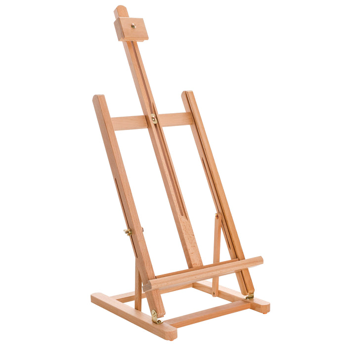 38" High Tabletop Wooden H-Frame Studio Easel - Artists Adjustable Beechwood Painting and Display Easel, Holds Up To 22" Canvas, Portable Sturdy Table