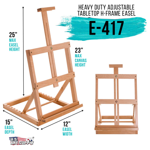 Venice Heavy Duty Tabletop Wooden H-Frame Studio Easel, Artists Adjustable Beechwood Painting & Display Easel, Holds Up To 23" Canvas, Portable Sturdy