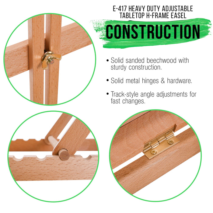 Venice Heavy Duty H-Frame Tabletop Easel - Artist Studio Desktop Drawing Table, Portable Drafting Table, Adjustable Art Board, Tabletop Easel for Painting, Holds Up to 23" Canvas