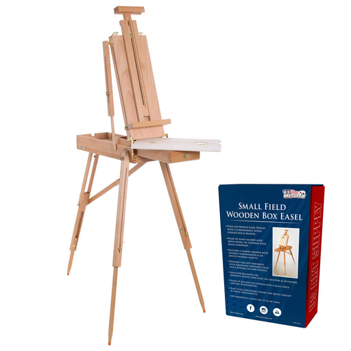 Coronado Small Box Wooden French Style Field & Studio Sketchbox Easel with Drawer, Beechwood, Artist Palette - Adjustable Wood Tripod Easel Stand