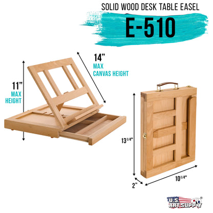 Solana Adjustable Wood Art Easel: Portable Beechwood Tabletop Easel with Storage Drawer & Palette for Painting & Drawing, Artist Desktop