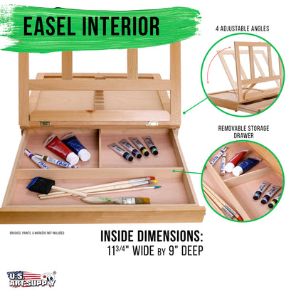 Solana Adjustable Wood Art Easel: Portable Beechwood Tabletop Easel with Storage Drawer & Palette for Painting & Drawing, Artist Desktop