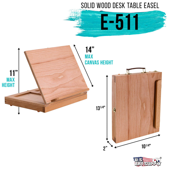 Solid Solana Adjustable Wood Art Easel: Portable Beechwood Tabletop Easel with Storage Drawer & Palette for Painting & Drawing, Artist Desktop