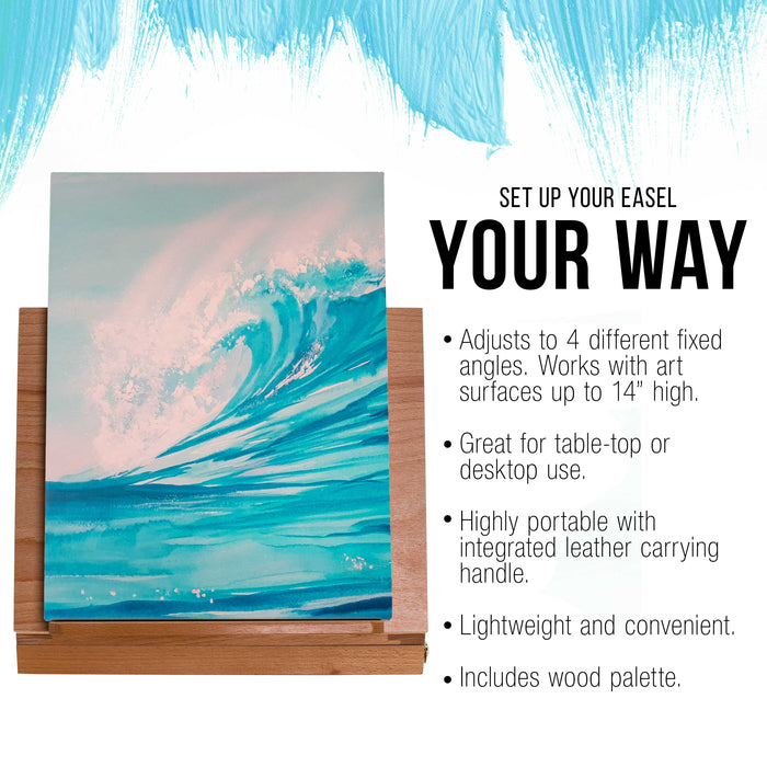 Solid Solana Adjustable Wood Art Easel: Portable Beechwood Tabletop Easel with Storage Drawer & Palette for Painting & Drawing, Artist Desktop