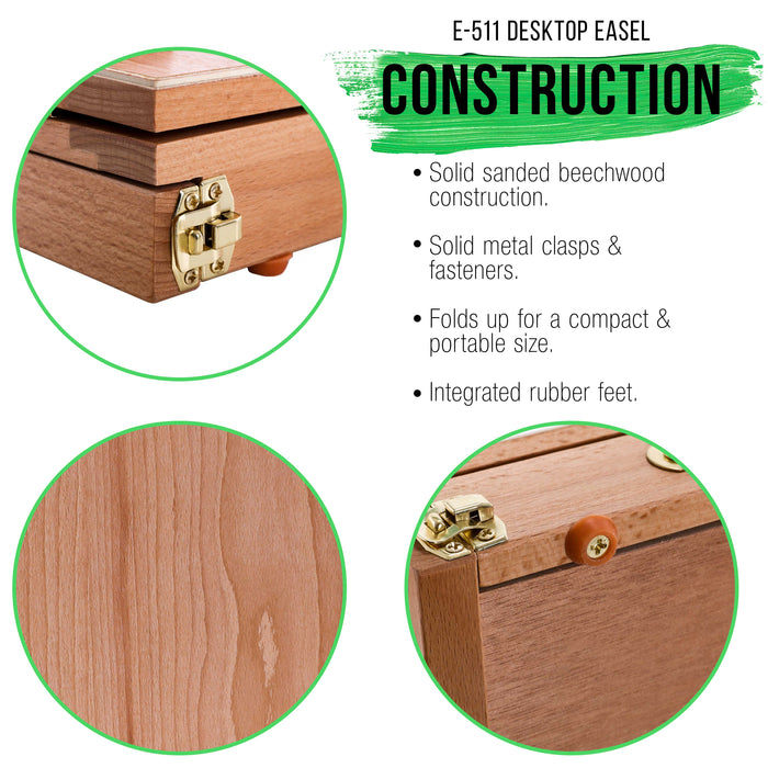 Solid Solana Adjustable Wood Art Easel: Portable Beechwood Tabletop Easel with Storage Drawer & Palette for Painting & Drawing, Artist Desktop