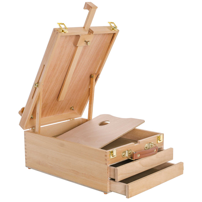 Grand Cayman Extra Large 2 Drawer Adjustable Wood Table Sketchbox Easel, Paint Palette, Premium Beechwood - Portable Wooden Artist Desktop Case