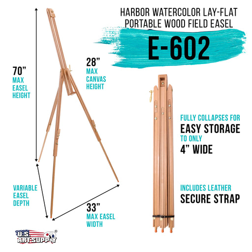 Harbor 72" High Wood Artist Watercolor Field and Display Easel Stand - Beechwood Adjustable Floor & Tabletop Tripod, Holds Painting Canvas, Portable