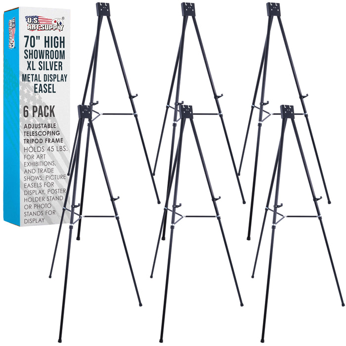 U.S. Art Supply 70" High Showroom XL Silver Metal Display Easel (6 Pack) - Large Adjustable Height Portable Easel Stand, Sign Display, Holds 45 lbs - Floor & Tabletop Easels, Painting Stand