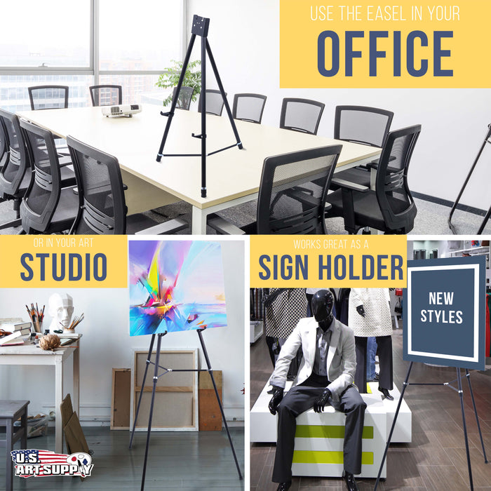 U.S. Art Supply 70" High Showroom XL Silver Metal Display Easel (6 Pack) - Large Adjustable Height Portable Easel Stand, Sign Display, Holds 45 lbs - Floor & Tabletop Easels, Painting Stand