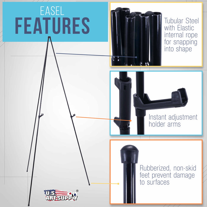 U.S. Art Supply 63" High Metal Folding Display Easel (6 Pack) - Adjustable Height, Instantly Collapses, Holds 5 lbs - Portable Art Easel Stand - For Sign, Poster, Canvas, Painting, Picture Display