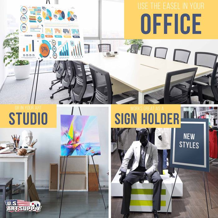 U.S. Art Supply 63" High Metal Folding Display Easel (6 Pack) - Adjustable Height, Instantly Collapses, Holds 5 lbs - Portable Art Easel Stand - For Sign, Poster, Canvas, Painting, Picture Display