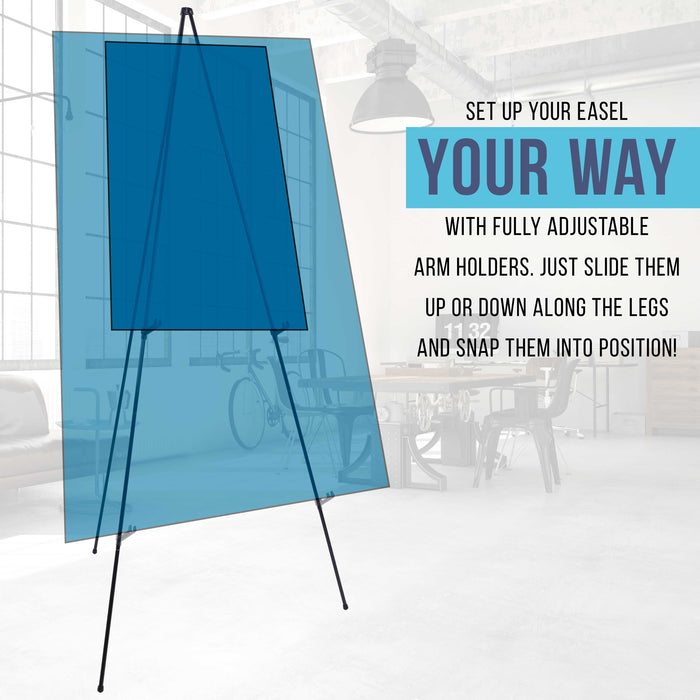 63" High Steel Easy Folding Display Easel - Quick Set-Up, Instantly Collapses, Adjustable Height Display Holders - Portable Tripod Stand, Event Signs
