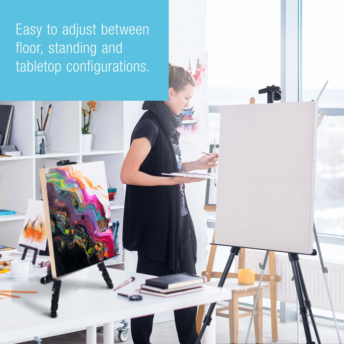 U.S. Art Supply 66" Black Metal Tripod Easel Display (2 Pack) - Adjustable 20"- 5.5', Holds 32" Canvas - Floor/Tabletop Easel Stand, For Sign Display, Painting, Poster Board, Canvas - Portable Bag
