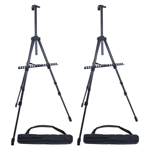 66" Sturdy Aluminum Tripod Artist Field and Display Easel Stand (Pack of 2) - Adjustable Height 20" to 5.5 Feet, Holds Up To 32" Canvas, Floor Tabletop Display