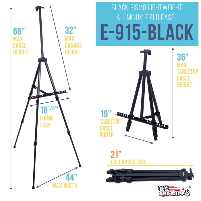 66" Sturdy Aluminum Tripod Artist Field and Display Easel Stand - Adjustable Height 20" to 5.5 Feet, Holds Up To 32" Canvas, Floor Tabletop Display