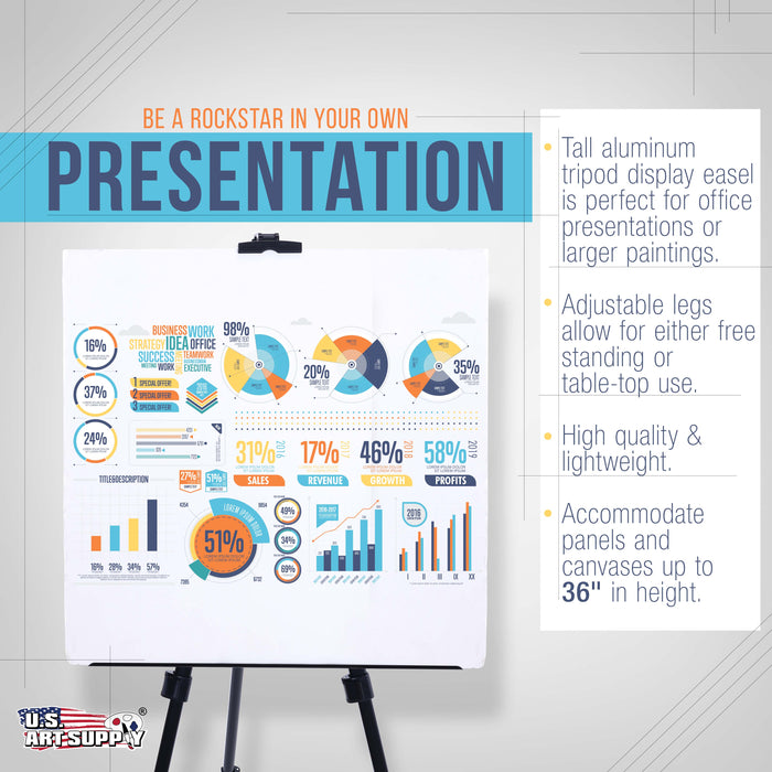 U.S. Art Supply 66" Black Metal Tripod Easel Display - Adjustable 20"- 5.5', Holds 32" Canvas - Floor/Tabletop Easel Stand, For Sign Display, Painting, Poster Board, Canvas - Portable Bag