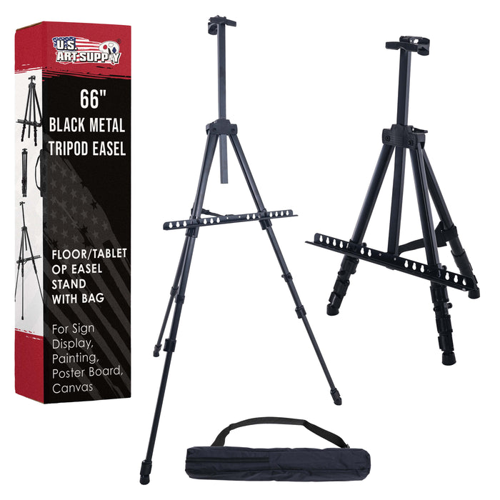 U.S. Art Supply 66" Black Metal Tripod Easel Display - Adjustable 20"- 5.5', Holds 32" Canvas - Floor/Tabletop Easel Stand, For Sign Display, Painting, Poster Board, Canvas - Portable Bag