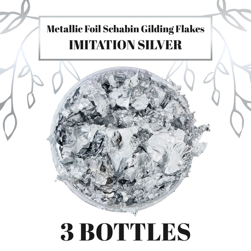 U.S. Art Supply Metallic Foil Schabin Gilding Imitation Silver Leaf Flakes, 3 Bottles - Gild Picture Frames, Decorate Epoxy Resin, Nails, Jewelry