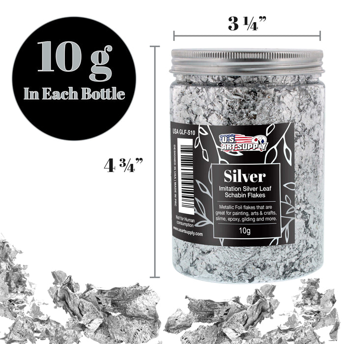 U.S. Art Supply Metallic Foil Schabin Gilding Imitation Silver Leaf Flakes, 3 Bottles - Gild Picture Frames, Decorate Epoxy Resin, Nails, Jewelry