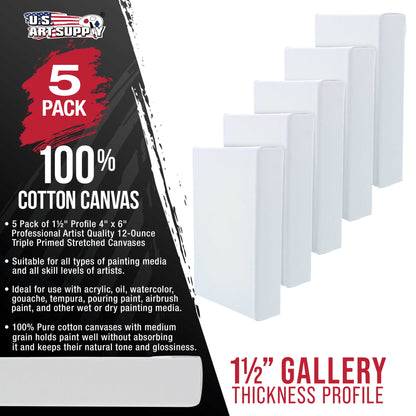 5 x 7 inch Gallery Depth 1-1/2" Profile Stretched Canvas, 5-Pack - 12-Ounce Acrylic Gesso Triple Primed, Professional Artist Quality, 100% Cotton - Acrylic Pouring, Oil Painting