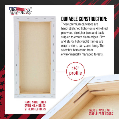 Long Stretched Canvas for Painting 6x12 inch Gallery Depth 1-1/2" Thick, 3-Pack - 12oz Acrylic Gesso Triple Primed, Professional Artist Quality, 100% Cotton - Pouring, Oil Paint