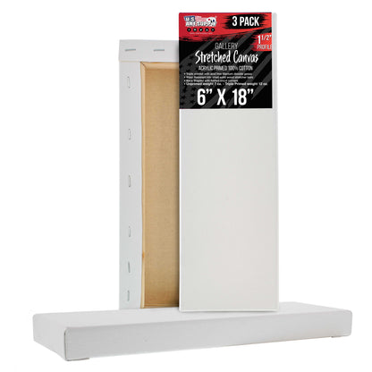 Long Stretched Canvas for Painting 6x18 inch Gallery Depth 1-1/2" Thick, 3-Pack - 12oz Acrylic Gesso Triple Primed, Professional Artist Quality, 100% Cotton - Pouring, Oil Paint