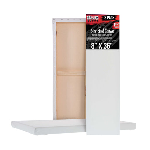Rectangle Stretched Canvas for Painting 8x36 inch Gallery Depth 1-1/2" Thick, 3-Pack - 12oz Acrylic Gesso Triple Primed, Professional Artist Quality, 100% Cotton - Oil, Pouring Paint