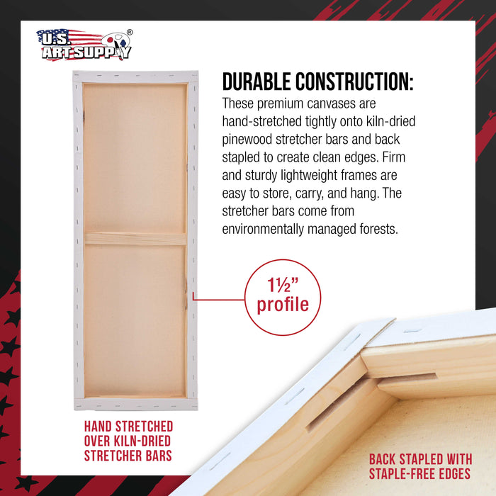 Rectangle Stretched Canvas for Painting 8x36 inch Gallery Depth 1-1/2" Thick, 3-Pack - 12oz Acrylic Gesso Triple Primed, Professional Artist Quality, 100% Cotton - Oil, Pouring Paint