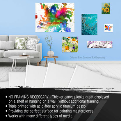 Medium Stretched Canvas for Painting 9x12 inch Gallery Depth 1-1/2" Thick, 4-Pack - 12oz Acrylic Gesso Triple Primed, Professional Artist Quality, 100% Cotton - Oil, Pouring Paint