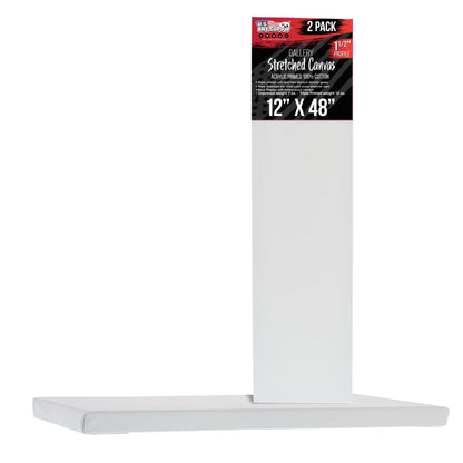 Medium Stretched Canvas for Painting 12x48 inch Gallery Depth 1-1/2" Thick, 2-Pack - 12oz Acrylic Gesso Triple Primed, Professional Artist Quality, 100% Cotton - Oil, Pouring Paint