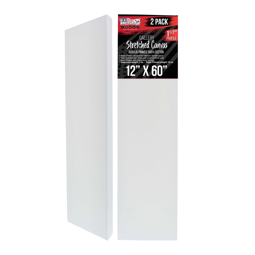 Rectangle Stretched Canvas for Painting 12x60 inch Gallery Depth 1-1/2" Thick, 3-Pack - 12oz Acrylic Gesso Triple Primed, Professional Artist Quality, 100% Cotton - Oil, Pouring Paint
