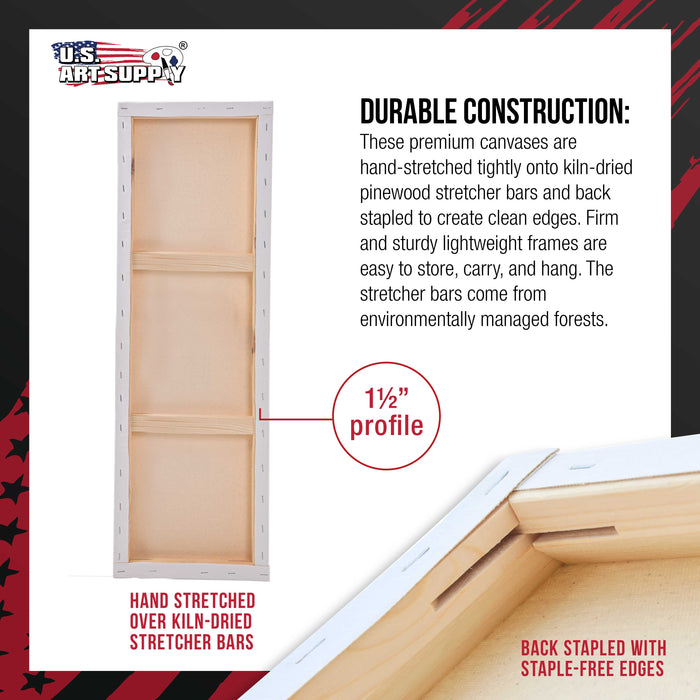 Rectangle Stretched Canvas for Painting 12x60 inch Gallery Depth 1-1/2" Thick, 3-Pack - 12oz Acrylic Gesso Triple Primed, Professional Artist Quality, 100% Cotton - Oil, Pouring Paint