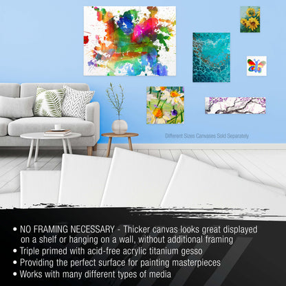 Rectangle Stretched Canvas for Painting 12x60 inch Gallery Depth 1-1/2" Thick, 3-Pack - 12oz Acrylic Gesso Triple Primed, Professional Artist Quality, 100% Cotton - Oil, Pouring Paint