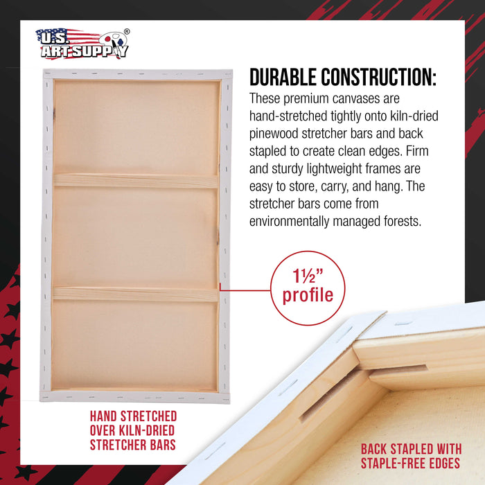 Large Stretched Canvas for Painting 16x32 inch Gallery Depth 1-1/2" Thick, 2-Pack - 12oz Acrylic Gesso Triple Primed, Professional Artist Quality, 100% Cotton - Oil, Pouring Paint