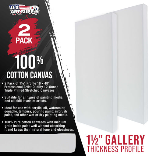 Large Stretched Canvas for Painting 18x48 inch Gallery Depth 1-1/2" Thick, 2-Pack - 12oz Acrylic Gesso Triple Primed, Professional Artist Quality, 100% Cotton - Oil, Pouring Paint