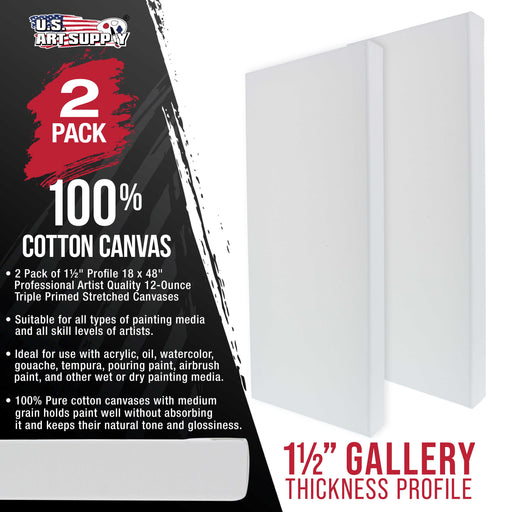 18 x 48 inch Gallery Depth 1-1/2" Profile Stretched Canvas, 2-Pack - 12-Ounce Acrylic Gesso Triple Primed, - Professional Artist Quality, 100% Cotton