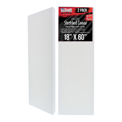 Rectangle Stretched Canvas for Painting 18x60 inch Gallery Depth 1-1/2" Thick, 2-Pack - 12oz Acrylic Gesso Triple Primed, Professional Artist Quality, 100% Cotton - Oil, Pouring Paint