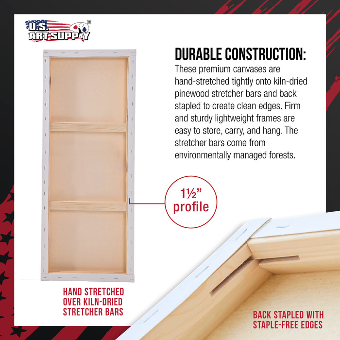 Rectangle Stretched Canvas for Painting 18x60 inch Gallery Depth 1-1/2" Thick, 3-Pack - 12oz Acrylic Gesso Triple Primed, Professional Artist Quality, 100% Cotton - Oil, Pouring Paint