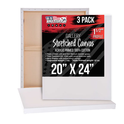 Large Stretched Canvas for Painting 20x24 inch Gallery Depth 1-1/2" Thick, 3-Pack - 12oz Acrylic Gesso Triple Primed, Professional Artist Quality, 100% Cotton - Oil, Pouring Paint