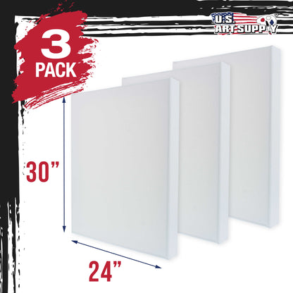 Large Stretched Canvas for Painting 24x30 inch Gallery Depth 1-1/2" Thick, 3-Pack - 12oz Acrylic Gesso Triple Primed, Professional Artist Quality, 100% Cotton - Oil, Pouring Paint
