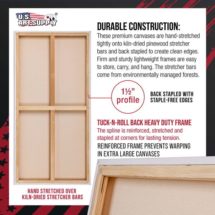 Rectangle Stretched Canvas for Painting 24x48 inch Gallery Depth 1-1/2" Thick, 2-Pack - 17oz Acrylic Gesso Triple Primed, Professional Artist Quality, 100% Cotton - Oil, Pouring Paint