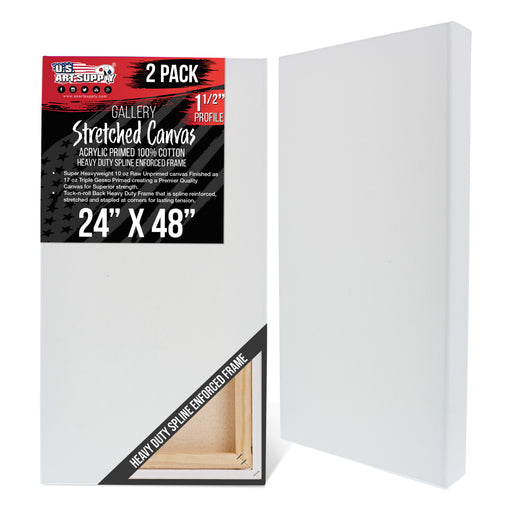 Rectangle Stretched Canvas for Painting 24x48 inch Gallery Depth 1-1/2" Thick, 2-Pack - 17oz Acrylic Gesso Triple Primed, Professional Artist Quality, 100% Cotton - Oil, Pouring Paint