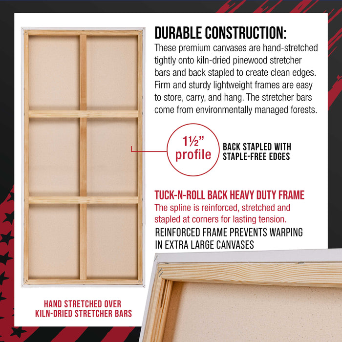 Rectangle Stretched Canvas for Painting 24x60 inch Gallery Depth 1-1/2" Thick, 2-Pack - 17oz Acrylic Gesso Triple Primed, Professional Artist Quality, 100% Cotton - Oil, Pouring Paint